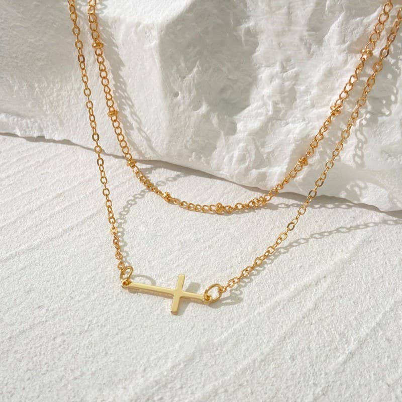 18K STAINLESS STEEL TARNISH FREE CROSS NECKLACE | 40NK9614: GOLD