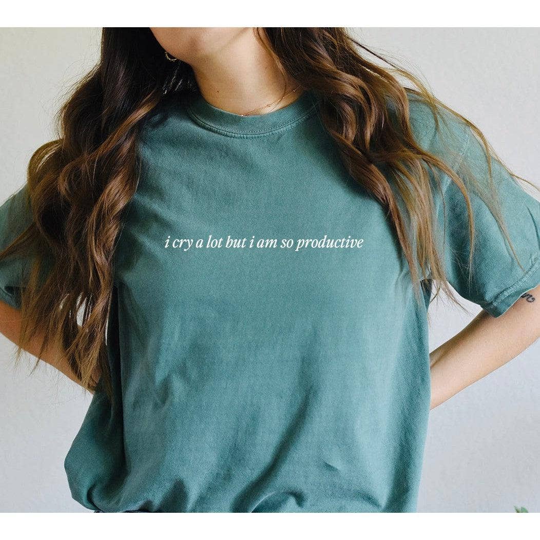 I Cry A Lot But I Am So Productive Minimal Tee: Blue Spruce / S