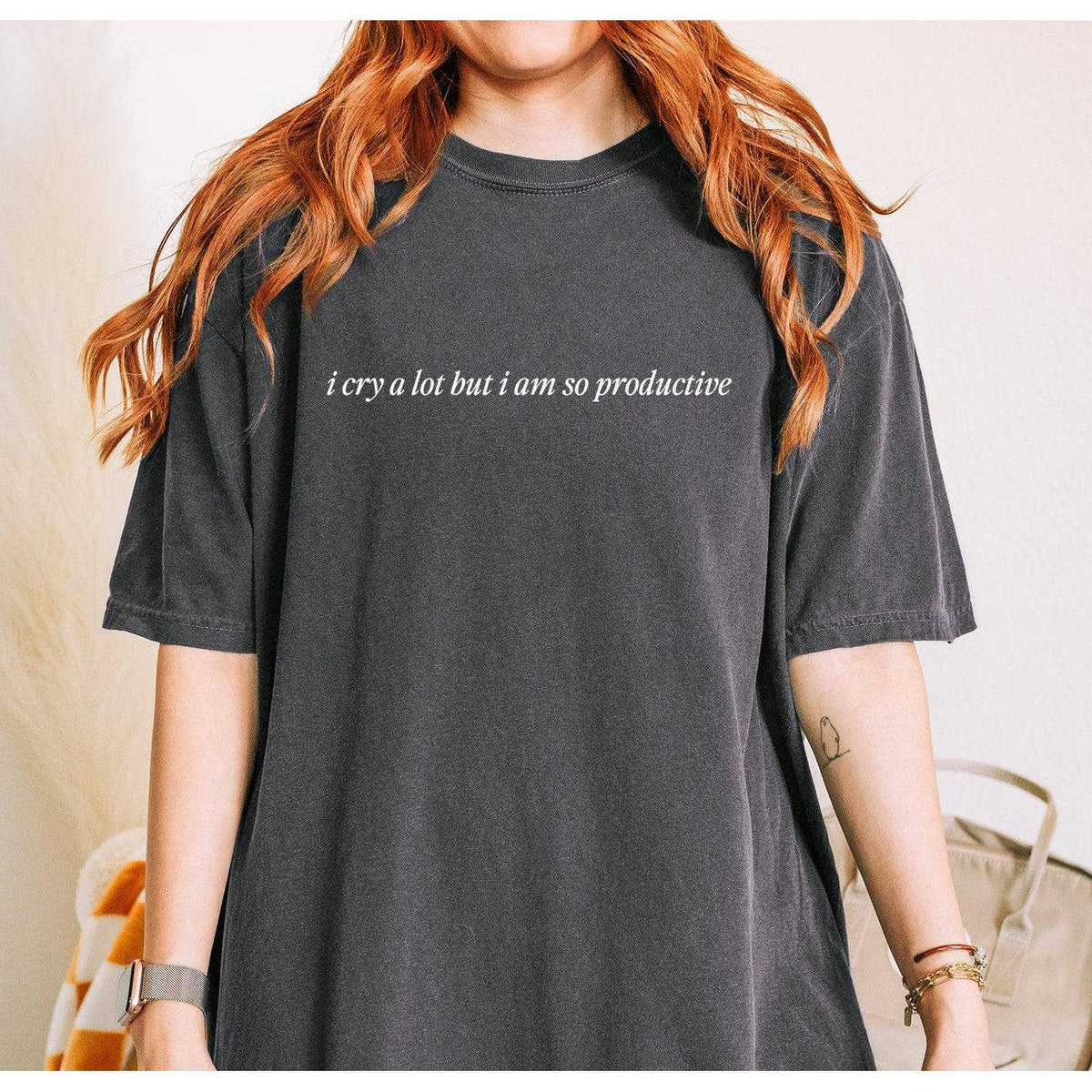 I Cry A Lot But I Am So Productive Minimal Tee: Blue Spruce / XL