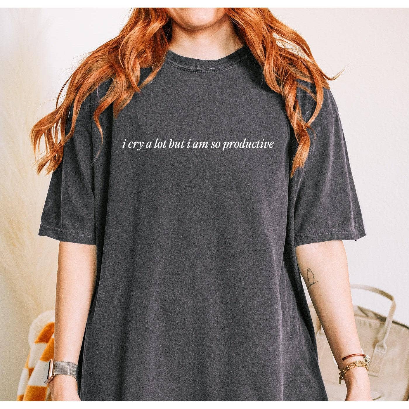 I Cry A Lot But I Am So Productive Minimal Tee: Blue Spruce / L