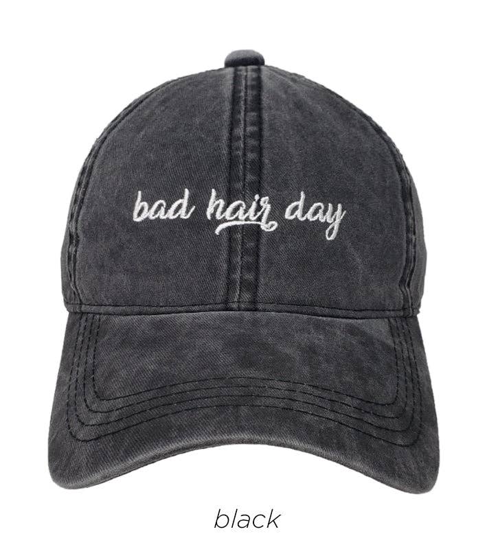 Bad hair day Embroidery  vintage wash baseball cap: Black
