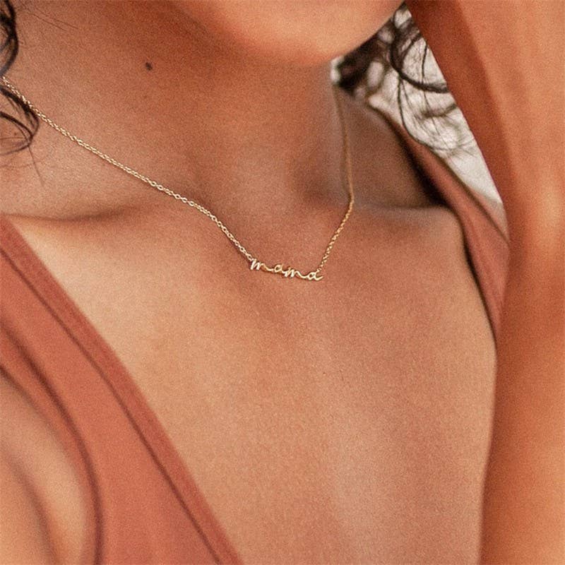 18K STAINLESS STEEL TARNISH FREE MAMA NECKLACE | 40NK9479: GOLD