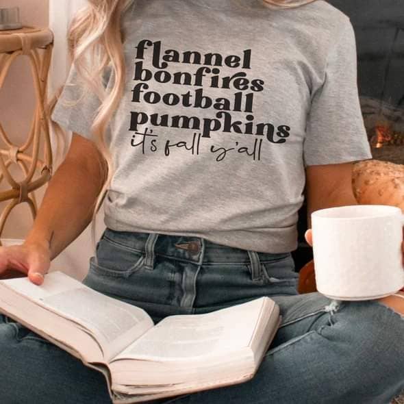 Flannel bonfire football fallsoft unisex tee shirt casual: Grey / M