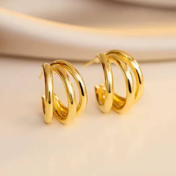 18K STAINLESS STEEL WATERPROOF TARNISH FREE HOOPS | 40E440: Gold