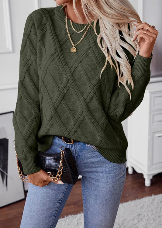 Crew neck cable knit sweater