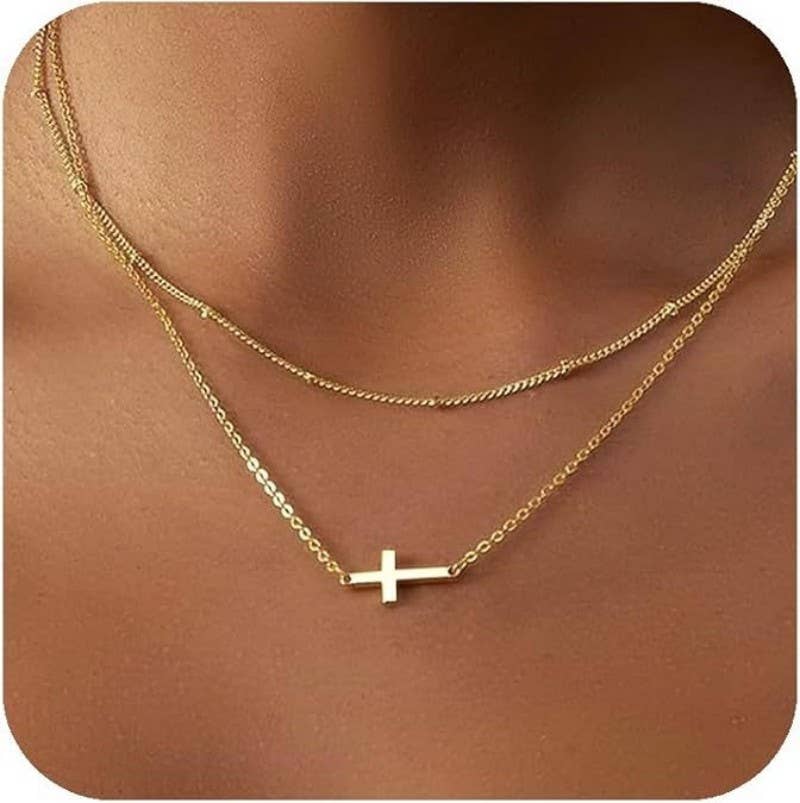 18K STAINLESS STEEL TARNISH FREE CROSS NECKLACE | 40NK9614: GOLD